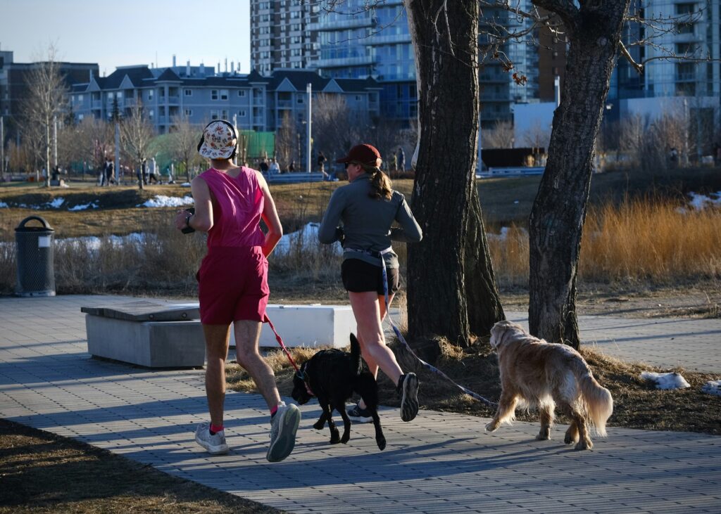 Morning exercise in the park during summer to avoid extreme heat